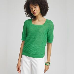 Chico’s Linen Blend Square Neck Pullover – Green
Size: 0